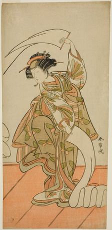 The Actor Segawa Kikunojo III as the Courtesan Kisegawa in a "Nuno Sarashi" Dance, in..., c. 1775. Creator: Shunsho