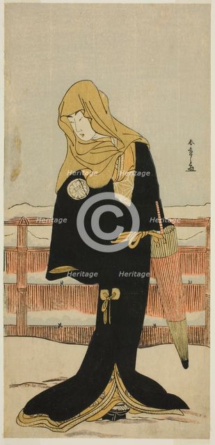 The Actor Segawa Kikunojo III as the Lady-in-Waiting Suho Disguised as Tsunokuniya Tsun..., c. 1781. Creator: Shunsho.
