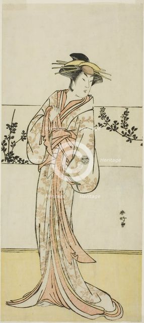 The Actor Segawa Kikunojo III, Possibly as the Courtesan Kojoro of Hakata, in the Play..., c. 1785. Creator: Katsukawa Shunko.