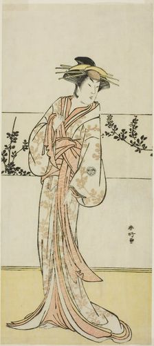 The Actor Segawa Kikunojo III, Possibly as the Courtesan Kojoro of Hakata, in the Play..., c. 1785. Creator: Katsukawa Shunko