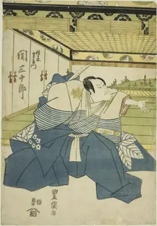 The actor Seki Sanjuro II as Sasaki Saemon in the play "Higashiyama-dono Kabuki no Danmaku..., 1818. Creator: Utagawa Toyokuni I