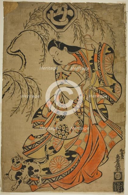 The Actor Uemura Kichisaburo as the Third Princess in the play "Wakoku Gosuiden,"..., 1700. Creator: Torii Kiyonobu I.