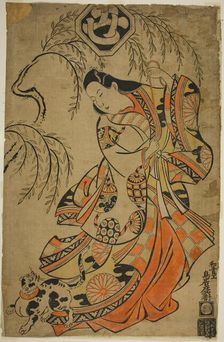 The Actor Uemura Kichisaburo as the Third Princess in the play "Wakoku Gosuiden,"..., 1700. Creator: Torii Kiyonobu I