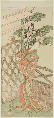 The Actor Yamashita Kinsaku II as Moshio, Wife of Ito Sukekiyo, in the Play Izu-goyomi..., c. 1772. Creator: Ippitsusai Buncho