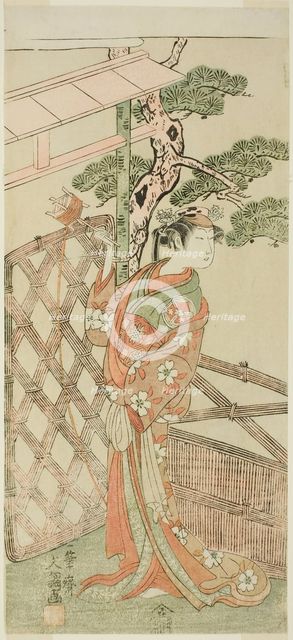 The Actor Yamashita Kinsaku II as Moshio, Wife of Ito Sukekiyo, in the Play Izu-goyomi..., c. 1772. Creator: Ippitsusai Buncho.
