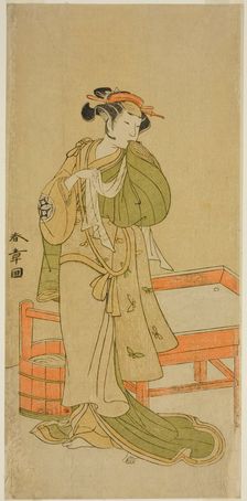 The Actor Yamashita Kinsaku II as Moshio in the Play Izu-goyomi Shibai no Ganjitsu..., c.1772. Creator: Shunsho