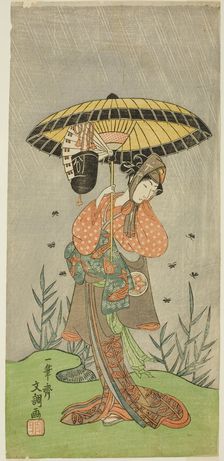 The Actor Yamashita Kinsaku II as Nijo no Kisaki (?) in the Play Natsu Matsuri Naniwa.., c. 1770. Creator: Ippitsusai Buncho