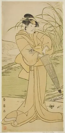 The Actor Yamashita Kinsaku II as Okaya in the Play Yomogi Fuku Noki no Tamamizu..., c. 1795. Creator: Katsukawa Shun'ei