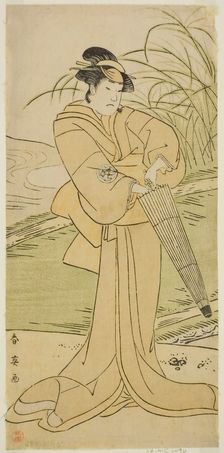 The Actor Yamashita Kinsaku II as Okaya in the Play Yomogi Fuku Noki no Tamamizu..., c. 1795. Creator: Katsukawa Shun'ei