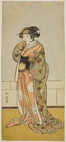The Actor Yamashita Kinsaku II as Lady Kikusui (Kikusui Gozen) (?) in the Play Kaeribana..., c.1779. Creator: Shunsho