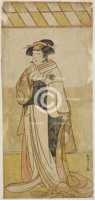 The Actor Yamashita Kinsaku II as Lady Manko (Manko Gozen) in the Play Hatsumombi..., c. 1780. Creator: Shunsho.
