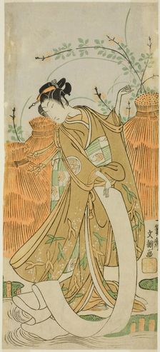 The Actor Yamashita Kinsaku II in cloth-bleaching (Nuno sarashi) dance, c. 1770. Creator: Ippitsusai Buncho
