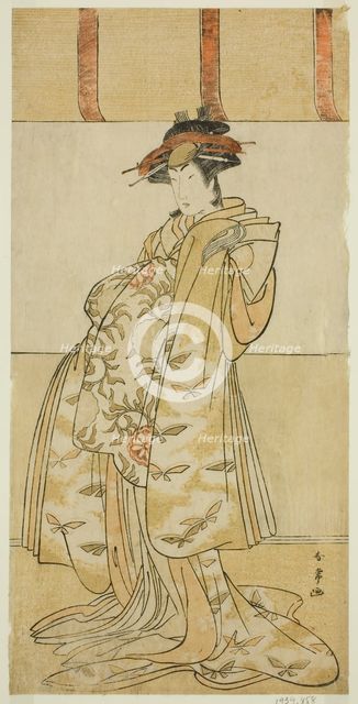 The Actor Yamashita Mangiku I as Kewaizaka no Shosho in the Play Nanakusa Yosooi..., c. 1782. Creator: Katsukawa Shunjo.