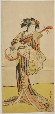 The Actor Yamashita Mangiku I as Osan in the Play Kitekaeru Nishiki no Wakayaka..., c. 1780. Creator: Katsukawa Shunko