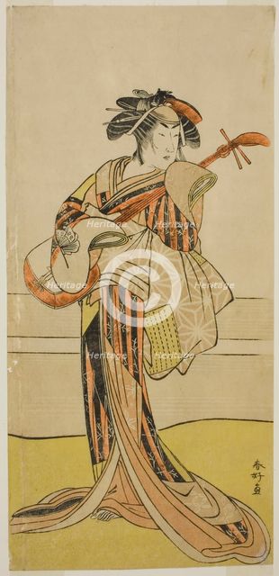 The Actor Yamashita Mangiku I as Osan in the Play Kitekaeru Nishiki no Wakayaka..., c. 1780. Creator: Katsukawa Shunko.