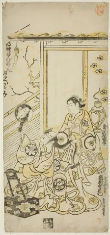 The Actors Tamazawa Saijiro I as Oiso no Tora and Ichimura Uzaemon VIII as Soga no Juro in..., 1743. Creator: Torii Kiyomasu
