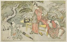 The Actors Tomizawa Hanzaburo II as Nagoya Sanzaemon (often called Sanza) (right), Naka..., c. 1772. Creator: Shunsho