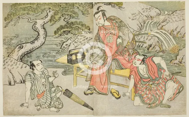 The Actors Tomizawa Hanzaburo II as Nagoya Sanzaemon (often called Sanza) (right), Naka..., c. 1772. Creator: Shunsho.