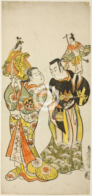 The Actors Yamashita Kinsaku I and Hayakawa Hatsuse as puppeteers in the play "Diary Kept ..., 1725. Creator: Torii Kiyomasu.