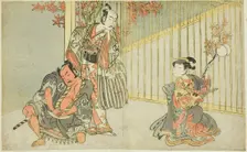 The Actors Yamashita Kinsaku II as Mutsuhana (right), Bando Mitsugoro I as Kashiwagi n..., c. 1771/7 Creator: Shunsho