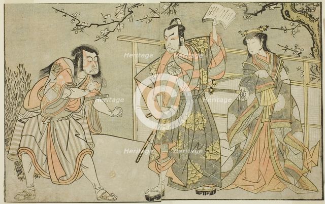 The Actors Yamashita Yaozo I as Ono no Komachi (right), Matsumoto Koshiro II as Godai..., c. 1772. Creator: Shunsho.