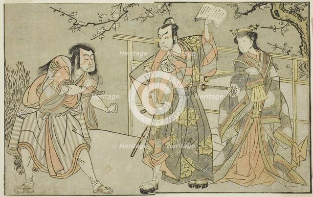 The Actors Yamashita Yaozo I as Ono no Komachi (right), Matsumoto Koshiro II as Godai..., c. 1772. Creator: Shunsho.