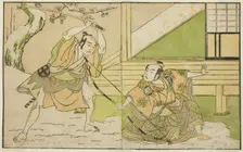 The Actors Arashi Sangoro II as Hojo Tokiyori (right), and Otani Hiroji III as Koga Sab..., c. 1772. Creator: Shunsho