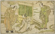 The Actors Arashi Sangoro II as Minamoto no Yoritomo (right), Segawa Kikunojo II as Yuk..., c. 1772. Creator: Shunsho