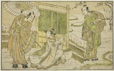 The Actors Arashi Sangoro II as Minamoto no Yoritomo (right), Segawa Kikunojo II as Yuk..., c. 1772. Creator: Shunsho