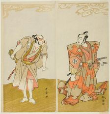 The Actors Bando Mitsugoro I as Hata no Kawakatsu (right), and Otani Hiroemon III as..., c. 1773. Creator: Shunsho
