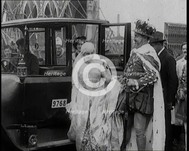 The Actors Emil Jannings and Henny Porten Dressed in Period Costume Getting Out of a Car..., 1920s. Creator: British Pathe Ltd.