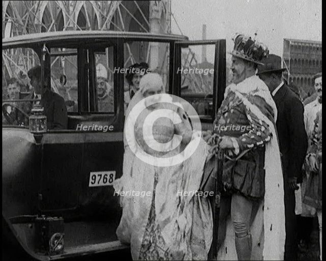 The Actors Emil Jannings and Henny Porten Dressed in Period Costume Getting Out of a Car..., 1920s. Creator: British Pathe Ltd.