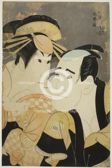 The actors Ichikawa Tomiemon (R) as Kanisaka Toma and Sanogawa Ichimatsu III...Onayo, 1794. Creator: Toshusai Sharaku.
