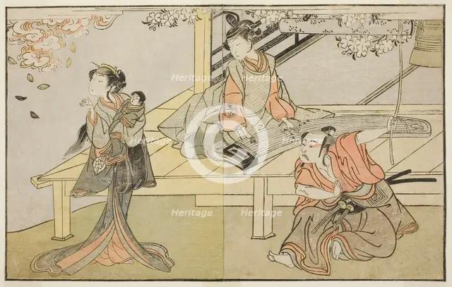 The Actors Ichikawa Yaozo II as Yoshimine no Munesada (right), Yoshizawa Sakinosuke III..., c. 1772. Creator: Shunsho.