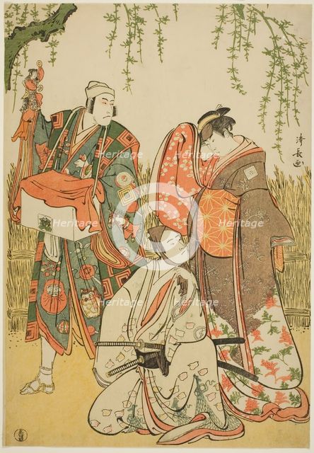 The Actors Ichikawa Yaozo III as Shiragiku, Ichikawa Danjuro V as the puppeteer Dekurokube..., 1785. Creator: Torii Kiyonaga.