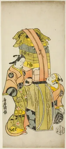 The Actors Ichikawa Danjuro II as Kamada Matahachi and Ichikawa Monnosuke I as Hisamatsu i..., 1720. Creator: Torii Kiyonobu I