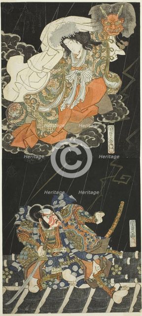 The actors Ichikawa Danjuro VII as Watanabe no Tsuna and Segawa Kikunojo V as the female...,1833. Creator: Utagawa Kunisada.