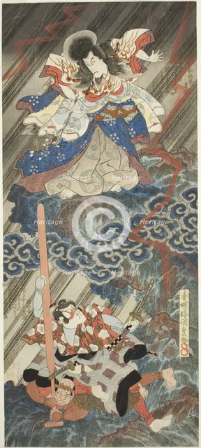 The actors Ichikawa Danjuro VII as Kan Shojo (Sugawara Michizane) and Segawa Kikunojo V as..., 1832. Creator: Utagawa Kunisada.