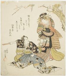 The actors Ichikawa Danjuro VII as Kajiwara Genta Kagesue and Ichikawa Monnosuke III as..., 1821. Creator: Ando Hiroshige