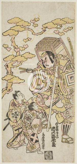 The Actors Ichikawa Ebizo II as Musashibo Benkei, Sakata Shintaro (?) as Soga no Goro, and..., 1744. Creator: Torii Kiyonobu II.