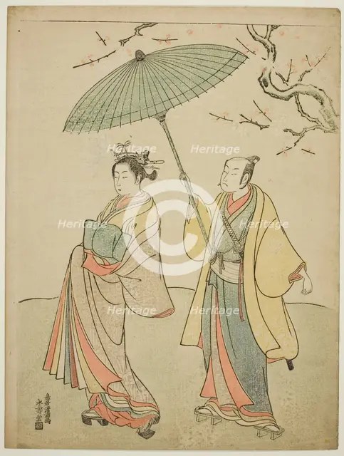 The Actors Ichikawa Komazo I (L) and Nakamura Matsue I (R), c. 1770. Creator: Torii Kiyomitsu.
