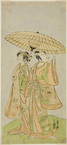 The Actors Ichikawa Komazo II as Chunagon Yukihira (right), and Iwai Hanshiro IV as.., c. 1771. Creator: Ippitsusai Buncho