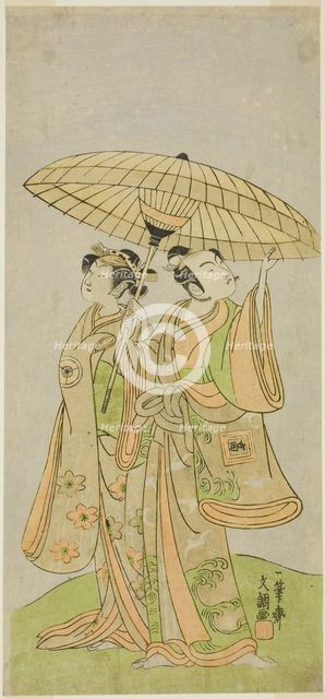 The Actors Ichikawa Komazo II as Chunagon Yukihira (right), and Iwai Hanshiro IV as.., c. 1771. Creator: Ippitsusai Buncho.