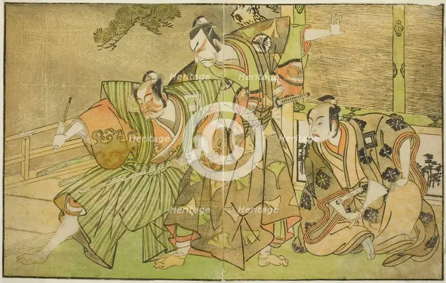 The Actors Ichikawa Komazo II as Minamoto no Yorimasa (right), Matsumoto Koshiro II as..., c. 1772. Creator: Shunsho.