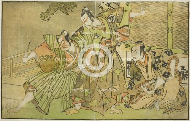 The Actors Ichikawa Komazo II as Minamoto no Yorimasa (right), Matsumoto Koshiro II as..., c. 1772. Creator: Shunsho.