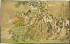 The Actors Ichikawa Komazo II as Minamoto no Yorimasa (right), Matsumoto Koshiro II as..., c. 1772. Creator: Shunsho