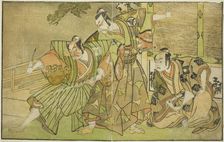The Actors Ichikawa Komazo II as Minamoto no Yorimasa (right), Matsumoto Koshiro II as..., c. 1772. Creator: Shunsho