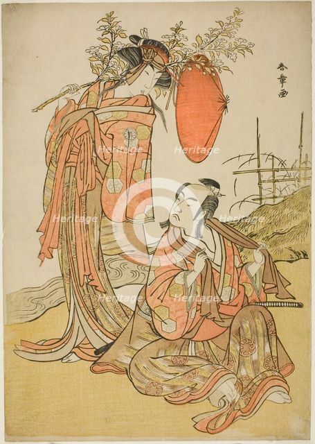The Actors Ichikawa Monnosuke II and Segawa Kikunojo III as the Lovers Seijuro (right)..., c. 1781. Creator: Shunsho.