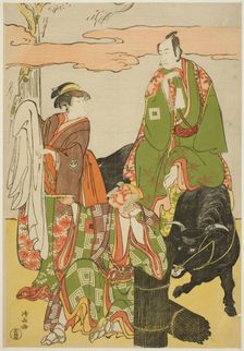 The Actors Ichikawa Monnosuke II as Miyukinosuke, Segawa Kikunojo III as Hatsune-hime, and..., 1785. Creator: Torii Kiyonaga