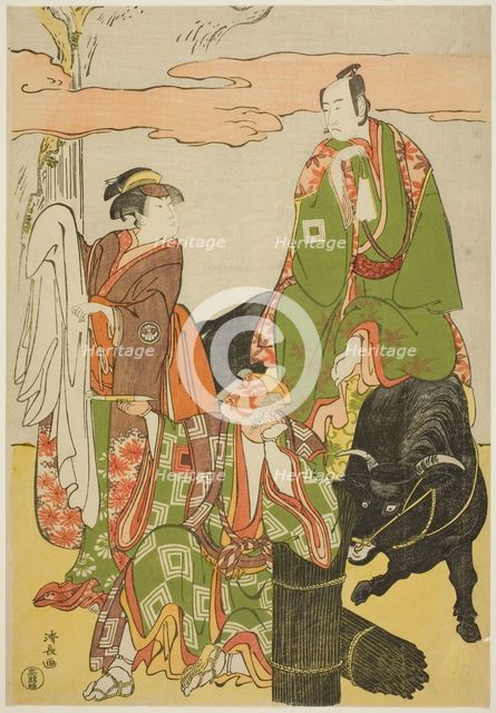The Actors Ichikawa Monnosuke II as Miyukinosuke, Segawa Kikunojo III as Hatsune-hime, and..., 1785. Creator: Torii Kiyonaga.
